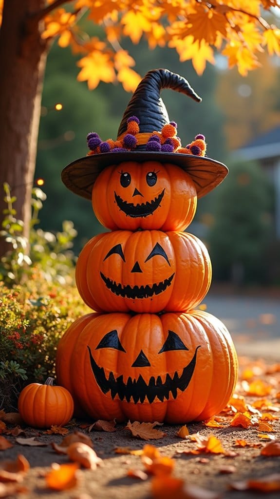 playful stacked pumpkin decor