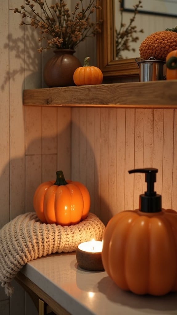 pumpkin themed fall bathroom decor