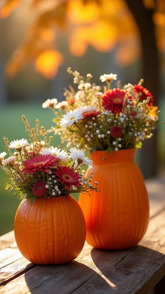 pumpkin vases with flowers
