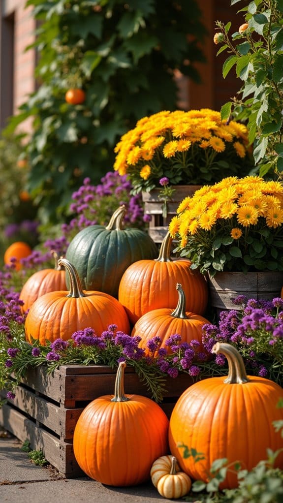 pumpkins and cheerful flowers