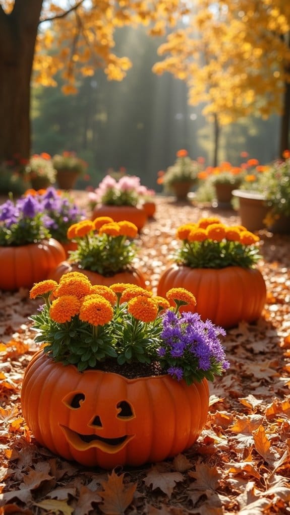 pumpkins as colorful planters