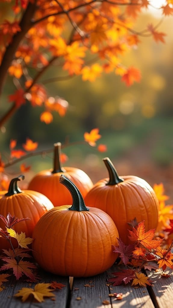 pumpkins with autumn foliage