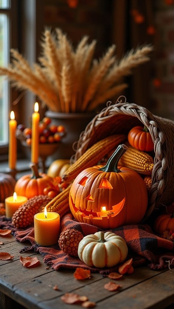 rustic fall cornucopia display