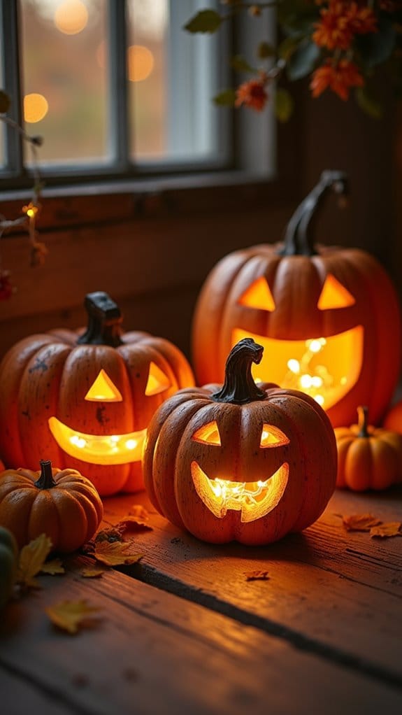rustic illuminated pumpkin decor