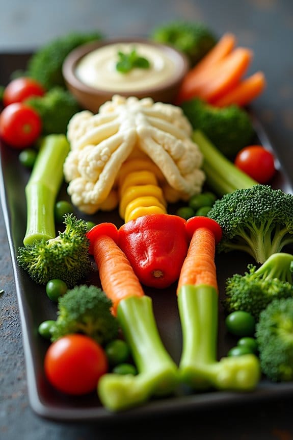 skeleton shaped veggie platter