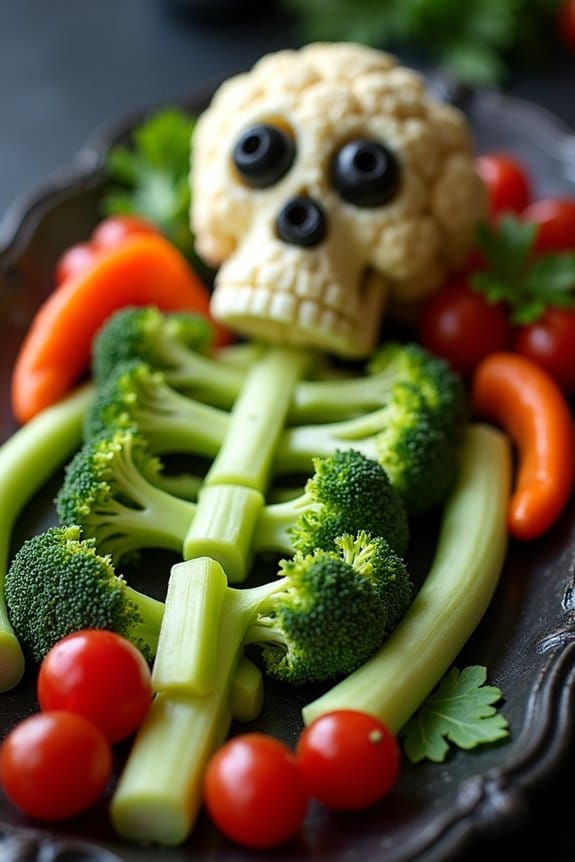 skeleton shaped veggie platter creation