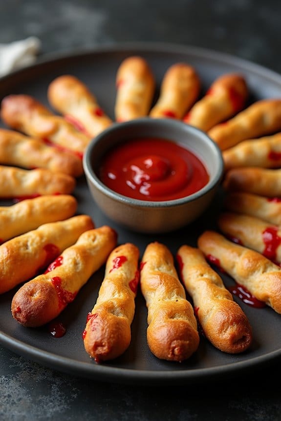 spooky bloody finger breadsticks