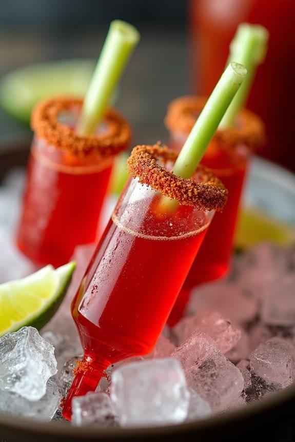 spooky bloody mary shooters