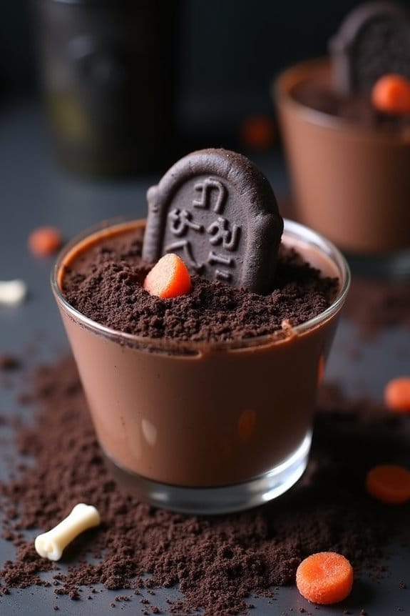 spooky chocolate mousse dessert