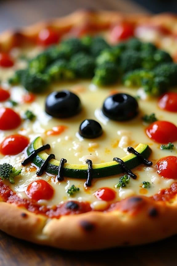 spooky colorful veggie pizza
