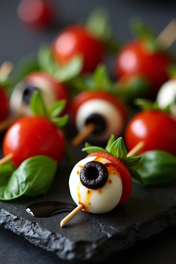 spooky eyeball caprese skewers