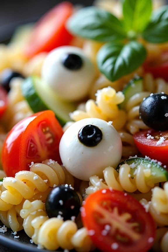 spooky eyeball pasta salad