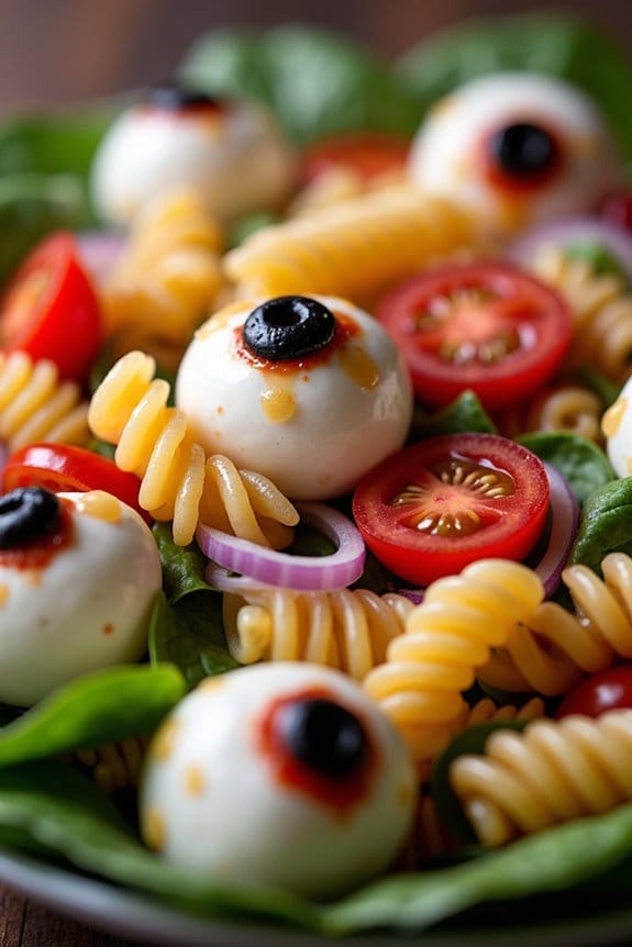 spooky eyeball pasta salad