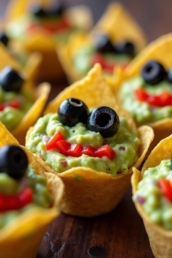 spooky guacamole tortilla cups