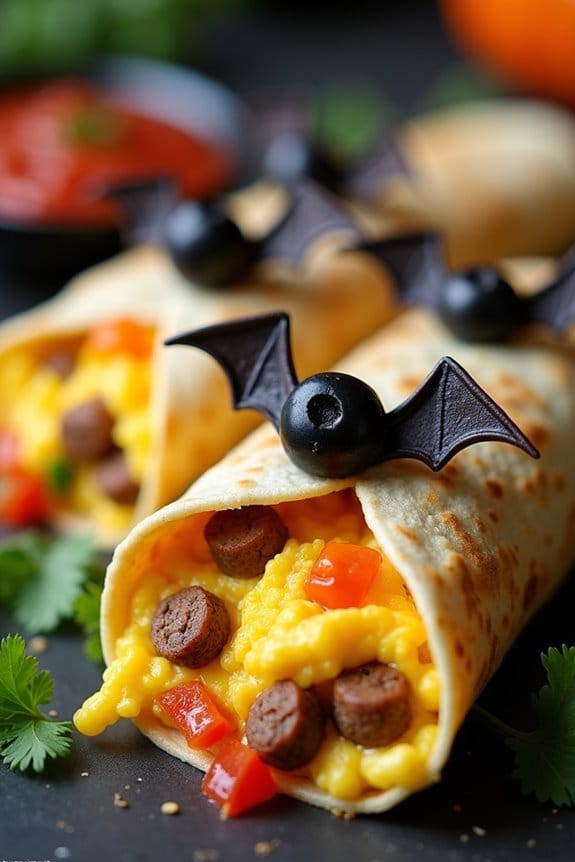 spooky halloween breakfast burritos