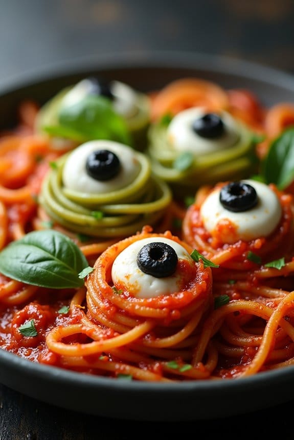 spooky halloween eyeball pasta
