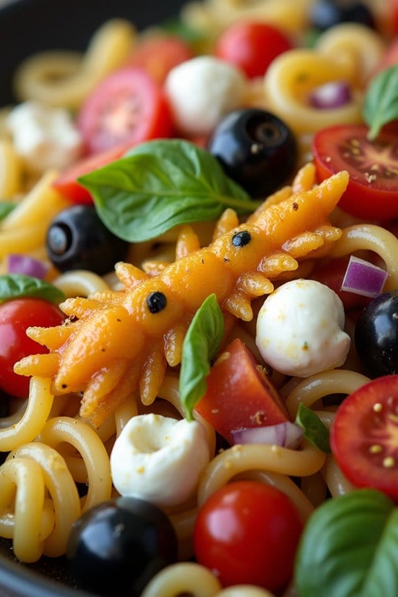spooky halloween pasta salad