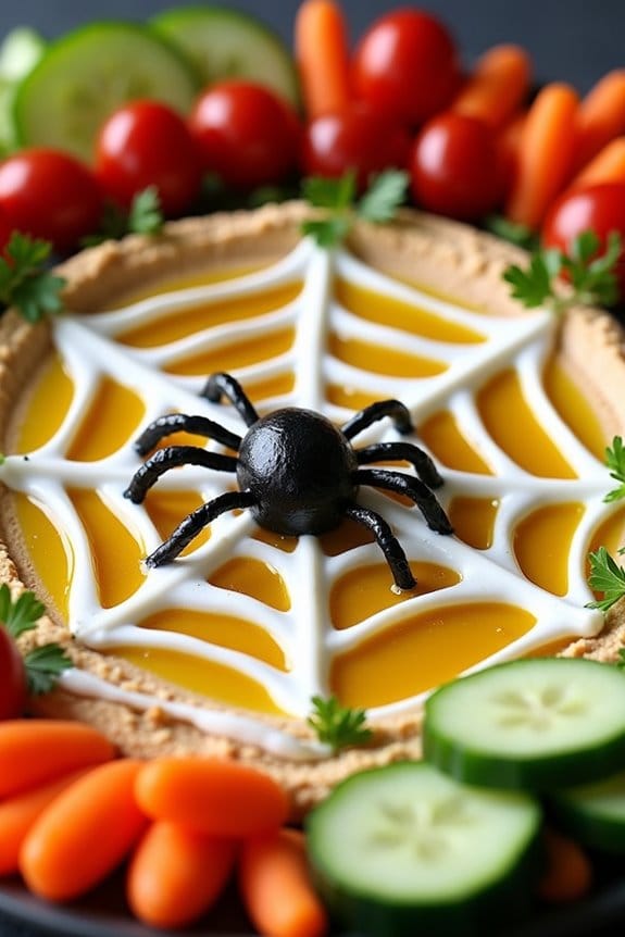spooky halloween spider web hummus