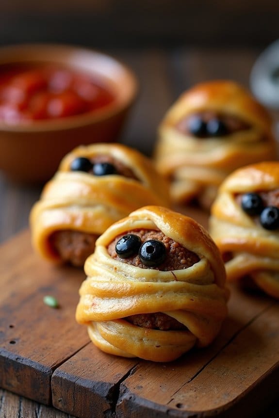spooky meatball mummy appetizers