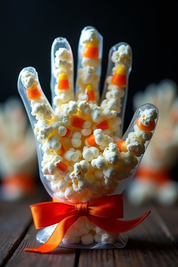spooky popcorn hand treats