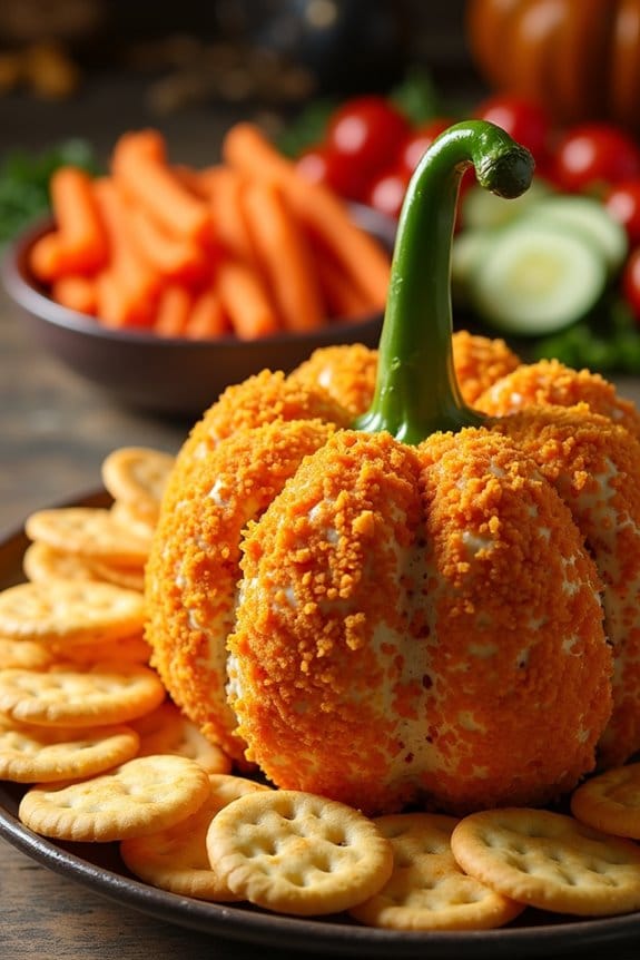 spooky pumpkin shaped cheese ball