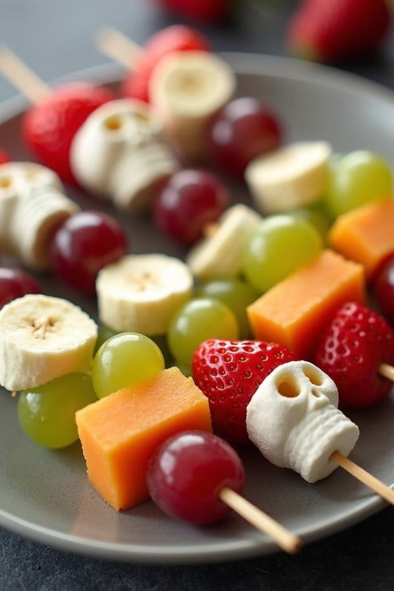 spooky skeleton fruit skewers
