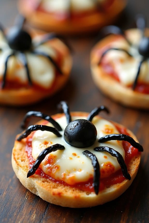 spooky spider mini pizzas