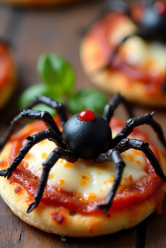 spooky spider olive pizzas