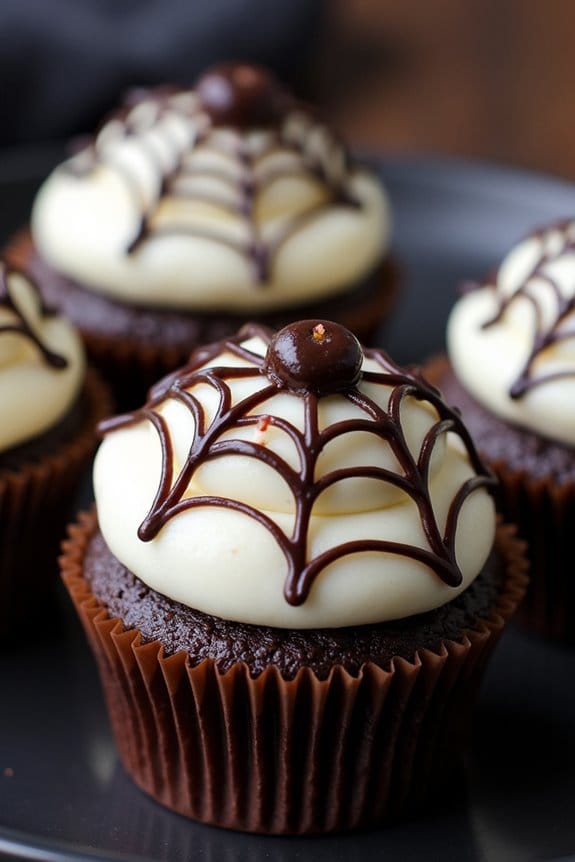 spooky spider web cupcakes