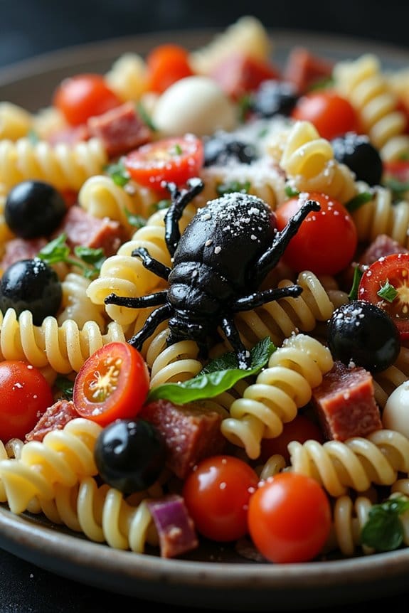 spooky themed pasta salad delight