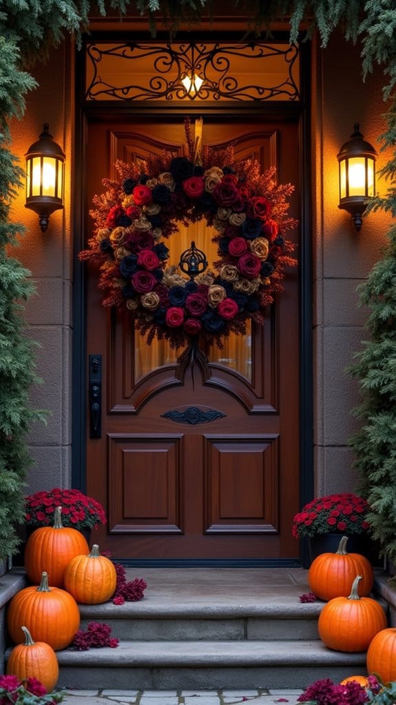 vibrant halloween door wreaths
