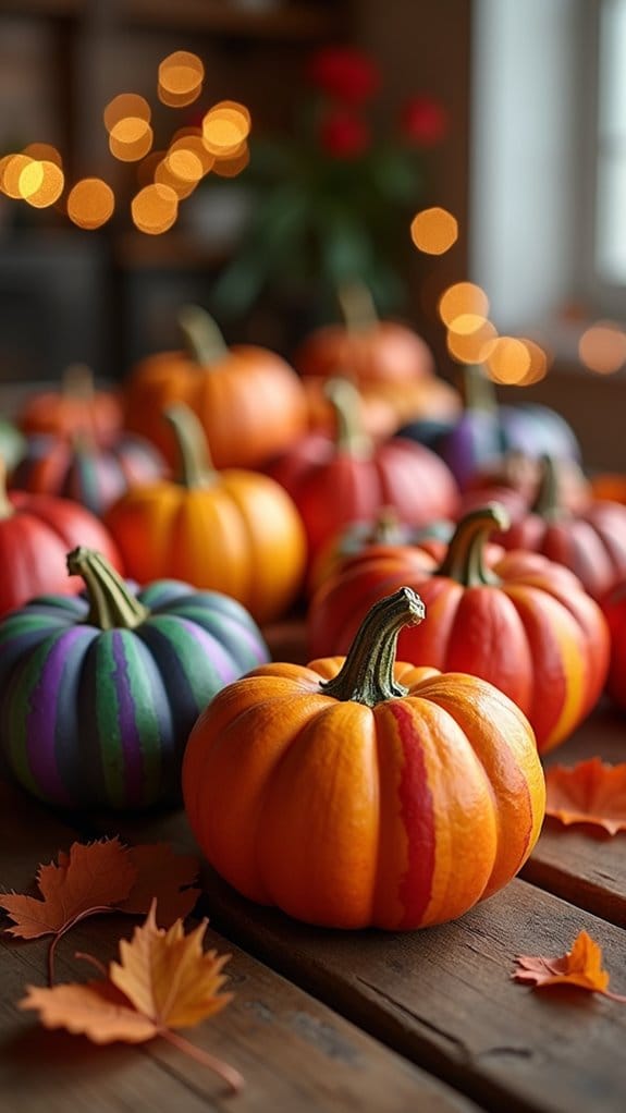vibrant rainbow striped pumpkins
