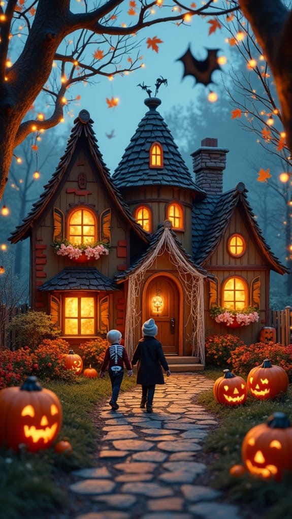 whimsical halloween village setup