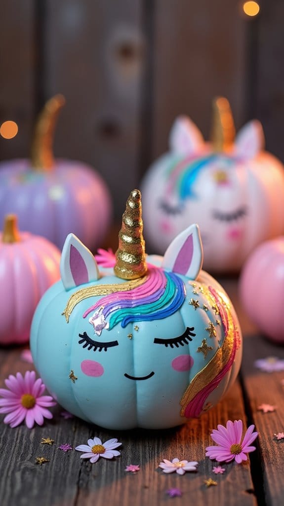 whimsical pastel unicorn pumpkins