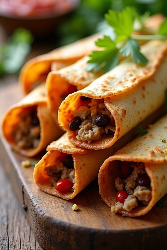 crispy turkey black bean taquitos