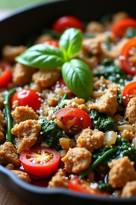 flavorful turkey spinach skillet