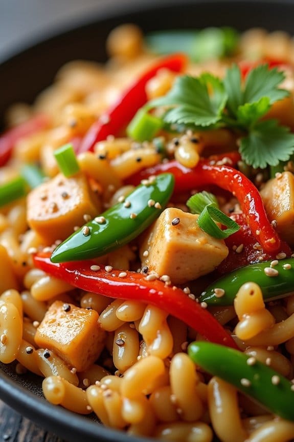 asian chicken orzo stir fry