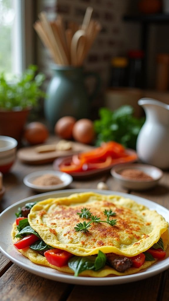beefy vegetable filled omelette