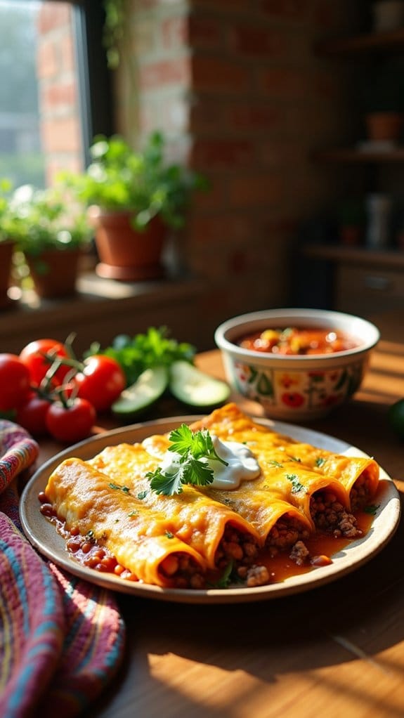 cheesy beef bean enchiladas
