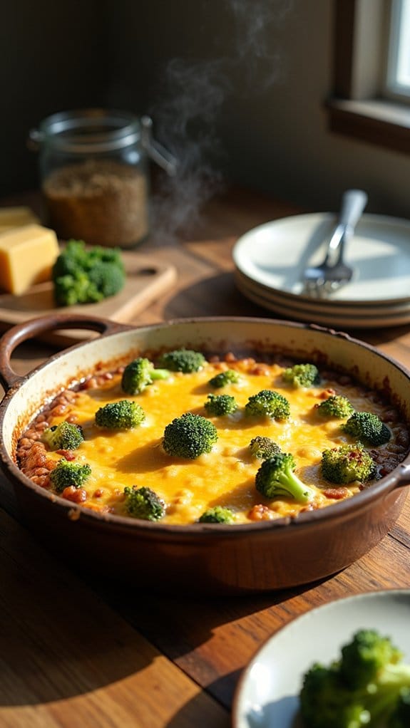 cheesy beef broccoli comfort casserole