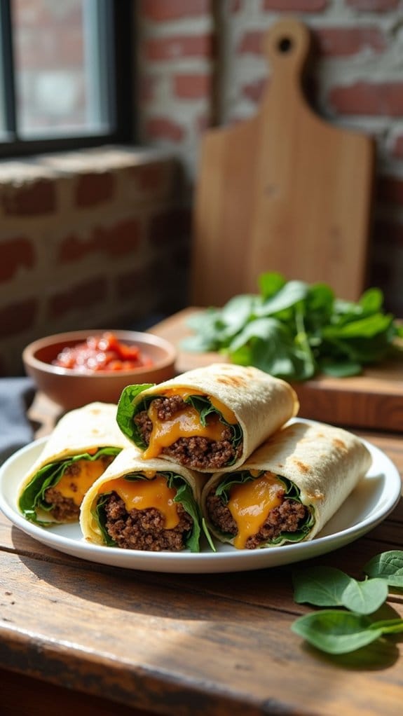 cheesy beef spinach wraps