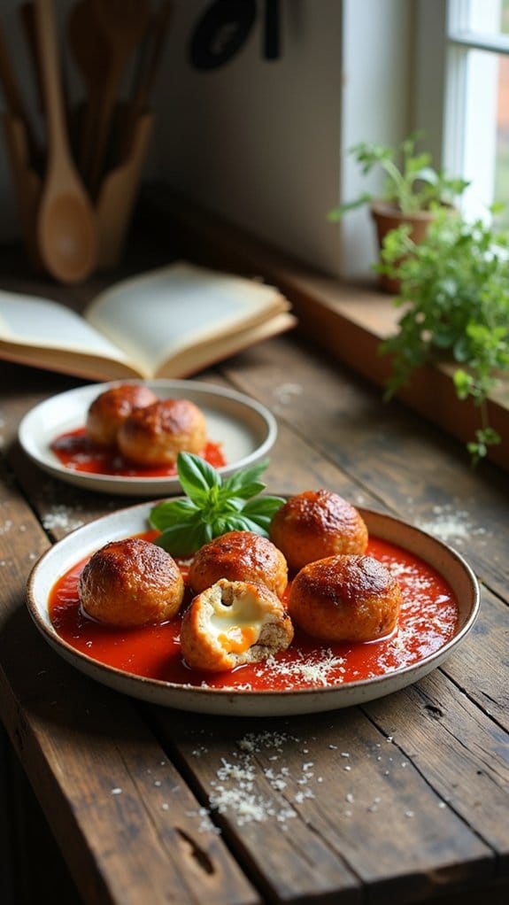 cheesy stuffed meatball delight