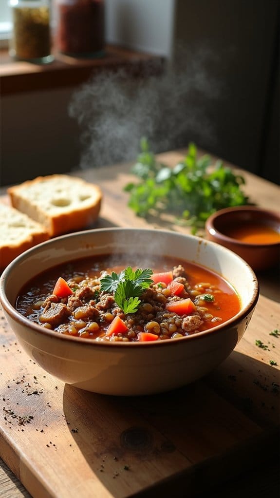comforting beef and lentil soup