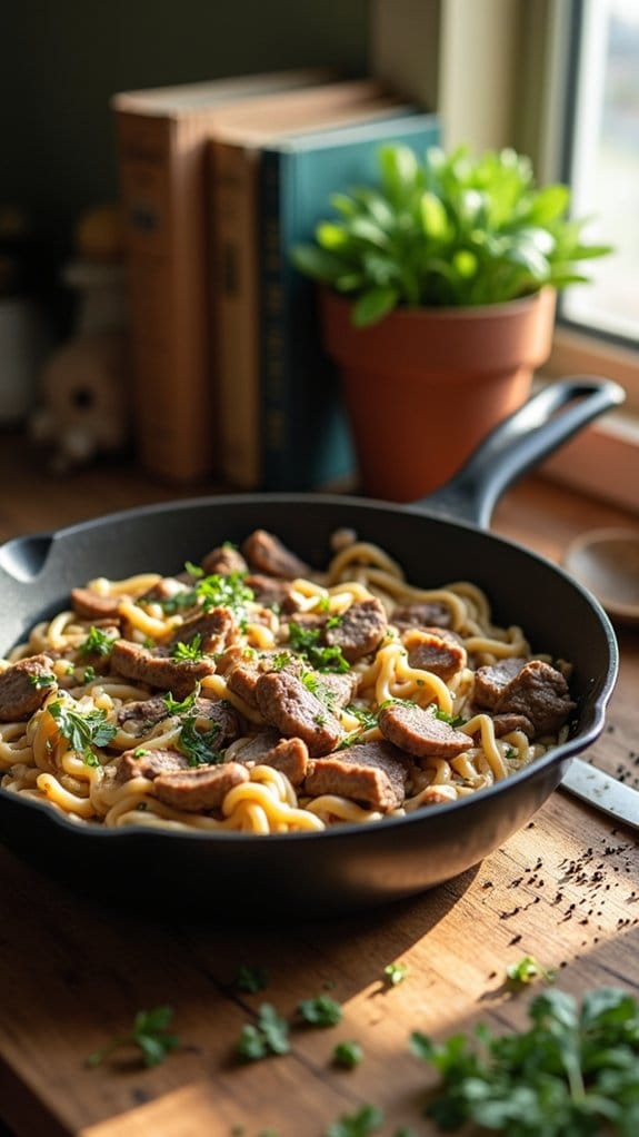 creamy beef stroganoff skillet