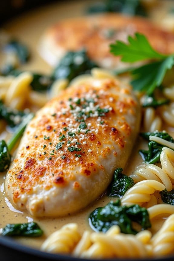 creamy chicken orzo skillet