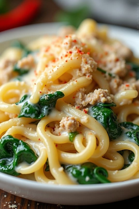 creamy chicken spinach pasta