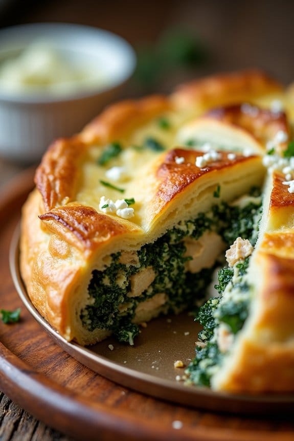 flaky phyllo chicken spinach pie