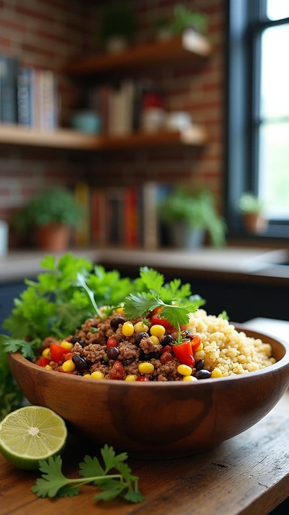 flavorful beef quinoa bowl
