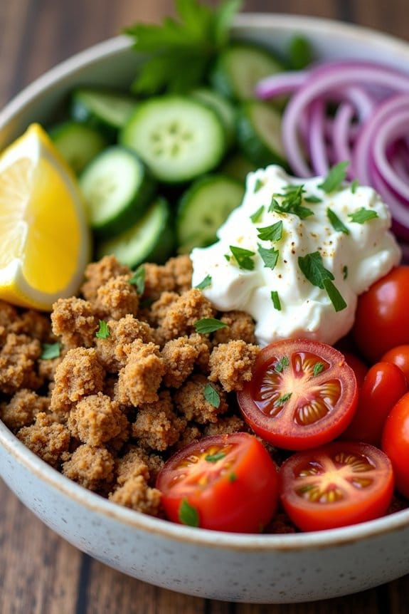 ground chicken gyro bowls