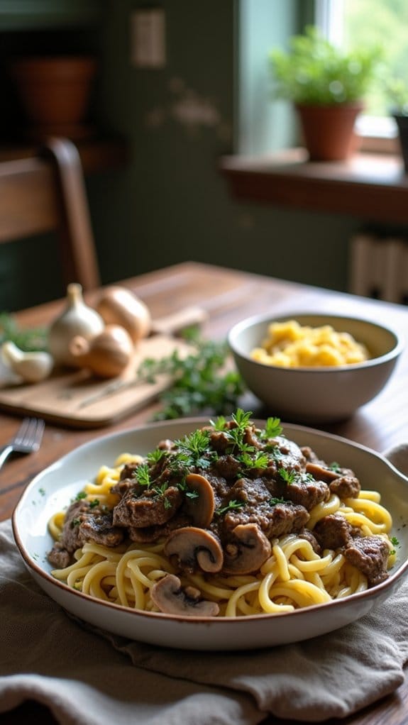 hearty beef and mushrooms